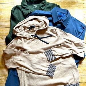 Men's lot of 3 - Gap sweater w/ hood, Apt9 dress shirt, Croft & Barrow 1/4 zip